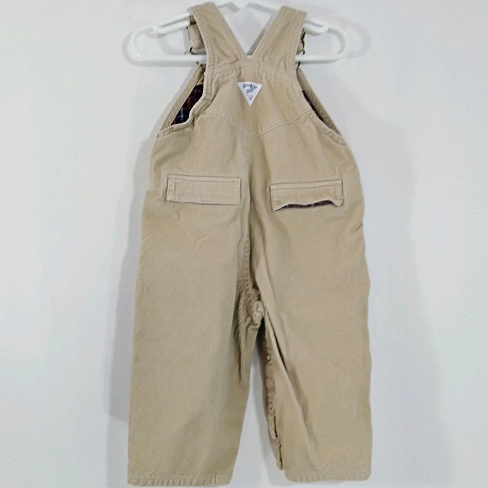 Osh Kosh Boys Flannel Lined Red Corduroy Overalls 12 Months Tan Vestbak Vintage